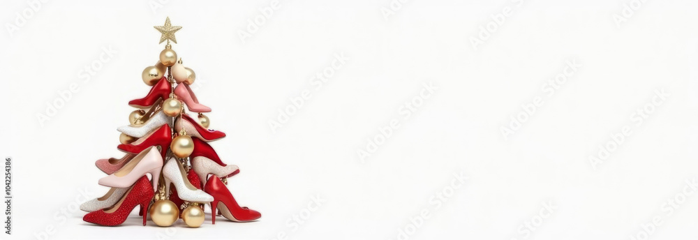 Festive shoe tree with high heels and baubles for christmas decoration Festive shoe tree with high heels and baubles for christmas decoration