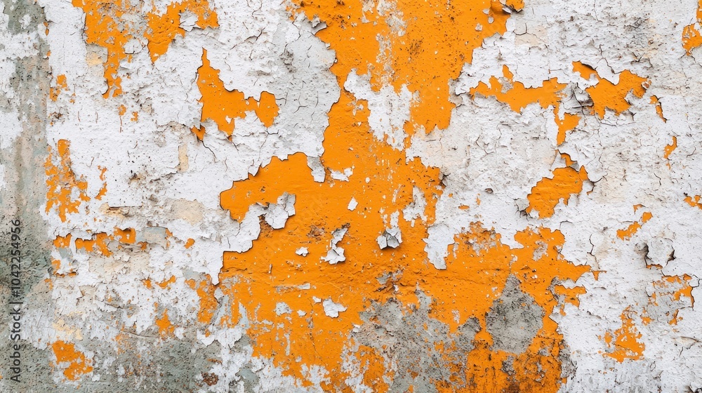 Peeling orange and white paint on an old wall Peeling orange and white paint on an old wall