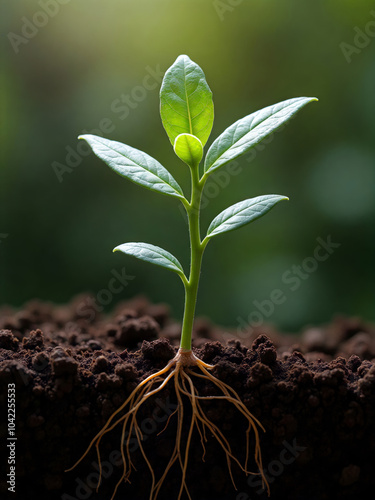 Young plant sprouting with visible roots