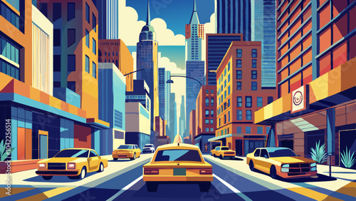 Colorful city streets filled with cars under a bright sky during the day