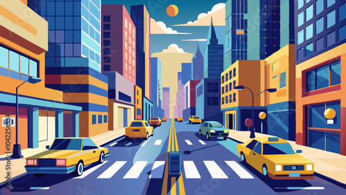 Colorful city streets filled with cars under a bright sky during the day