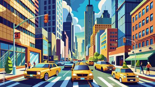 Colorful city streets filled with cars under a bright sky during the day