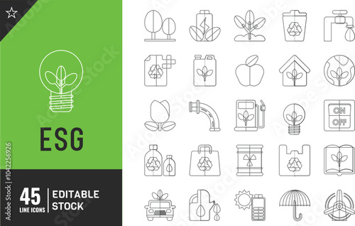 Esg Natural energy Editable line icon set. Thin modern style vector illustration. 