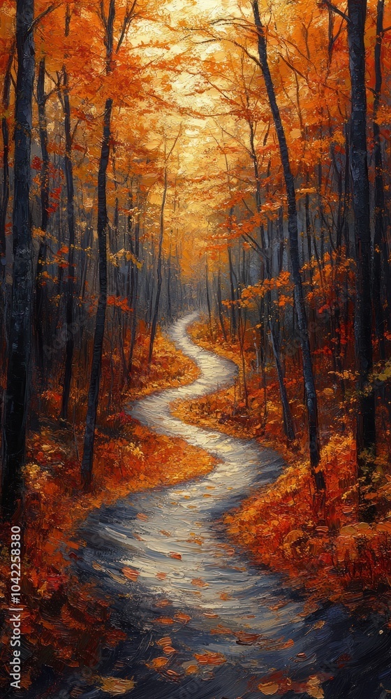 Obraz premium Autumn Forest Path Illustration