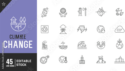 Climate Change editable line icon set. Thin modern style vector illustration. 