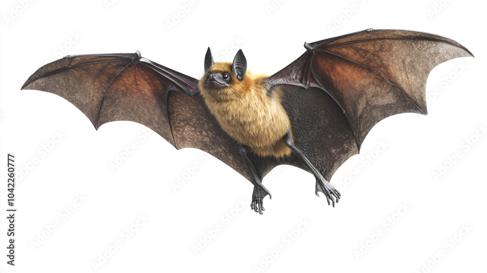 Fototapeta premium Flying Bat with Spread Wings on White Background