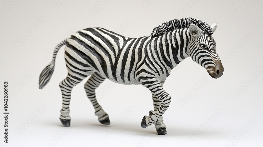 Fototapeta premium Zebra Figurine Toy Wildlife Animal Model Black White Stripes Isolated Background