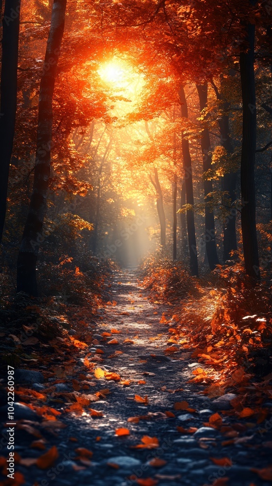 Autumn Forest Path: Golden Light Through Trees Autumn Forest Path: Golden Light Through Trees