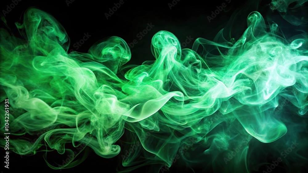 Obraz premium Reflected very light and translucent green smoke on a black background