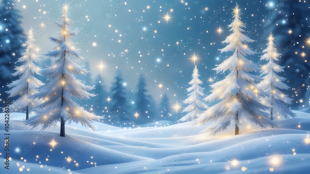 Magical Winter Forest with Christmas Trees and Lights Magical Winter Forest with Christmas Trees and Lights