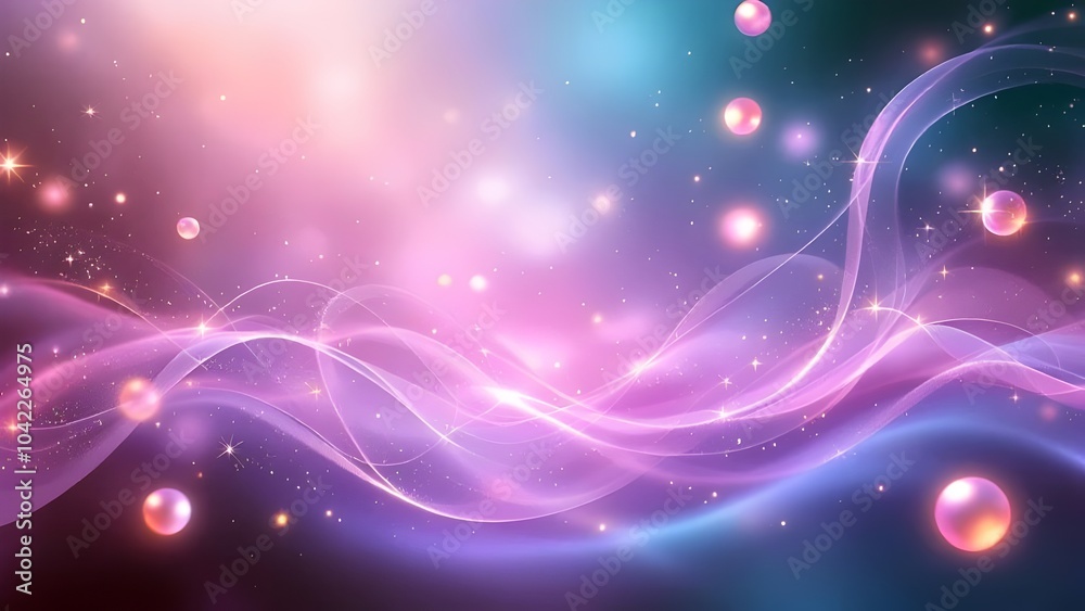 Fototapeta premium Abstract Background: Purple and Pink Waves, Glowing Lights
