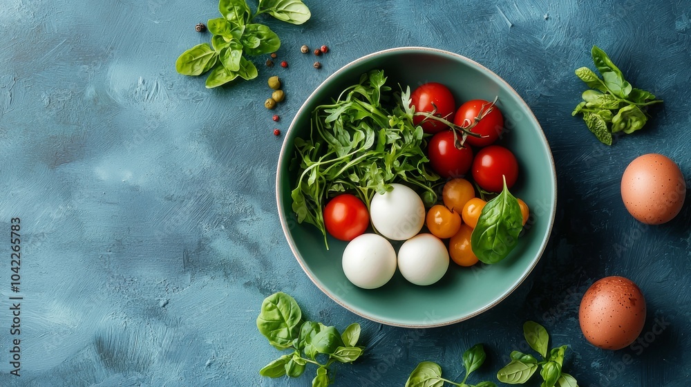 Fresh Tomatoes and Mozzarella in a Bowl with Basil Leaves Fresh Tomatoes and Mozzarella in a Bowl with Basil Leaves