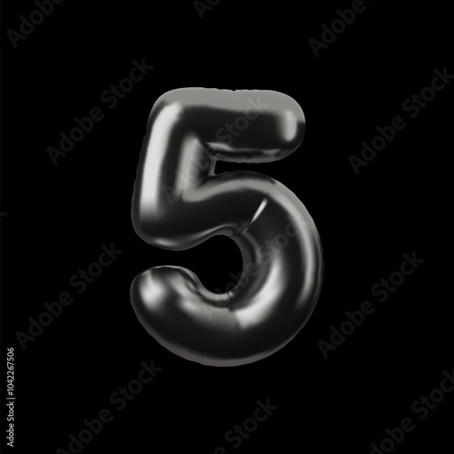 Wallpaper Mural Vector 3d illustration of number five, in shiny chrome black color. Torontodigital.ca
