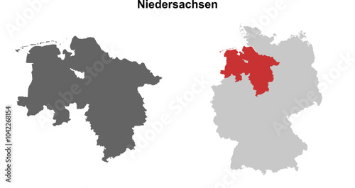 Niedersachsen state blank outline map set