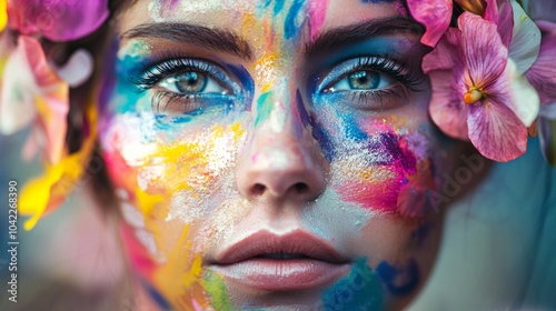 Colorful Abstract Face Art with Flowers