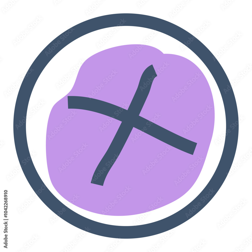 Obraz premium A purple circle with a dark gray cross in the center, within a larger dark gray ring. Ideal for use in themes such as prohibition, error messages, forbidden actions, rejection, and cancellation