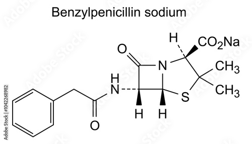 Chemical structure of benzylpenicillin sodium, drug substance