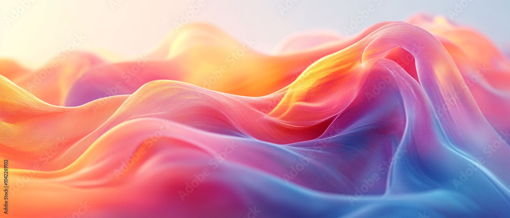 Abstract colorful line waves on light background, 3d render, Background wallpaper design