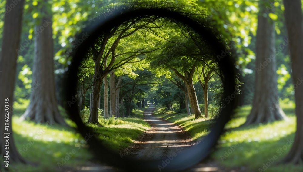 custom made wallpaper toronto digitalSerene view of a tree-lined path through a circular perspective with dappled sunlight