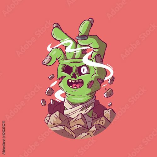 A Zombie Hand character coming out of the floor vector illustration. Mascot design concept.