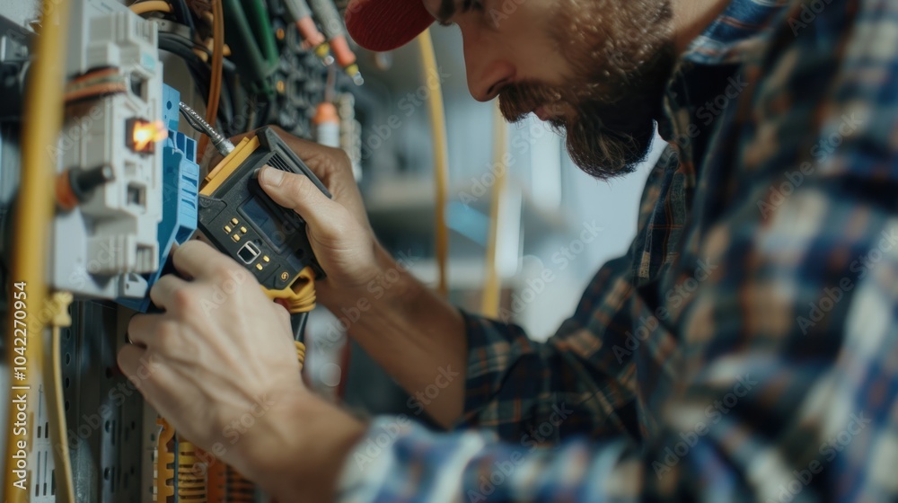 Electrician Working on Electrical Panel