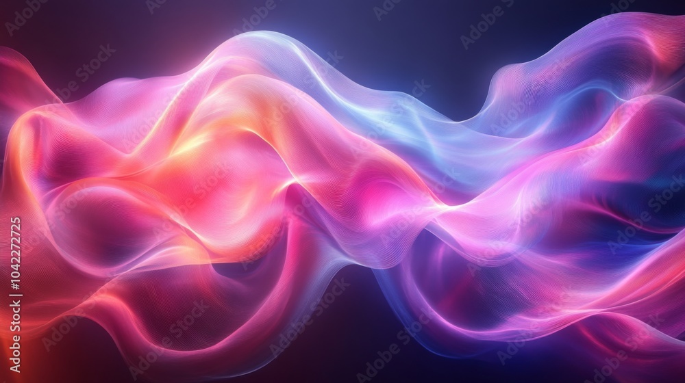 A series of colorful waves blend in and out of each other, displaying shades of pink, blue, and orange. A series of colorful waves blend in and out of each other, displaying shades of pink, blue, and orange.