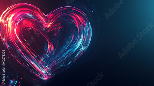 Abstract Neon Heart in Motion on Dark Background