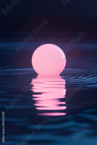 Pink Glowing Orb Floating on Water at Night