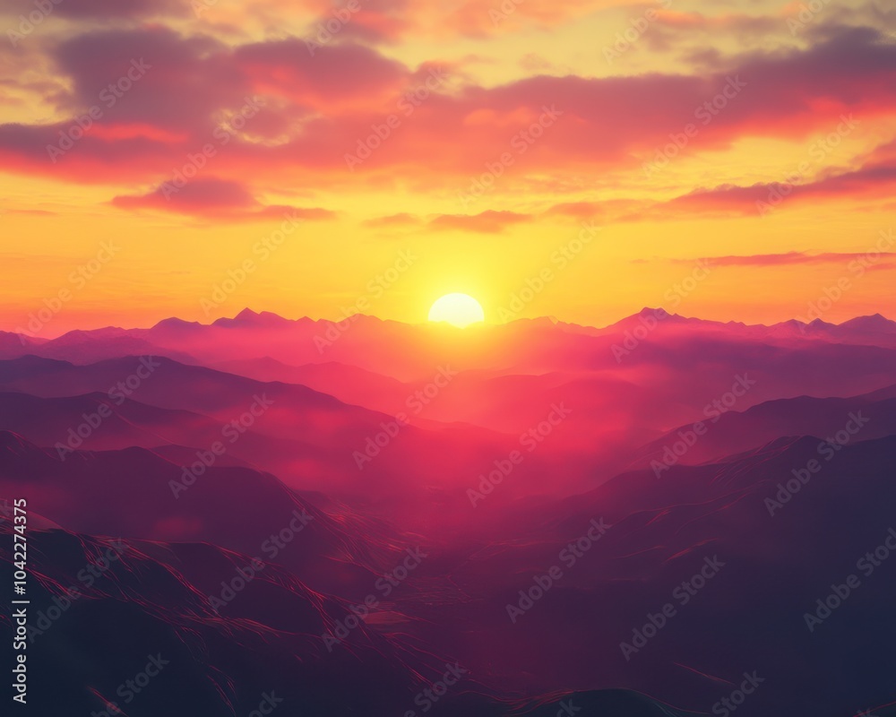 Fototapeta premium A stunning sunset over a mountain range with colors blending harmoniously representing unity and diversity