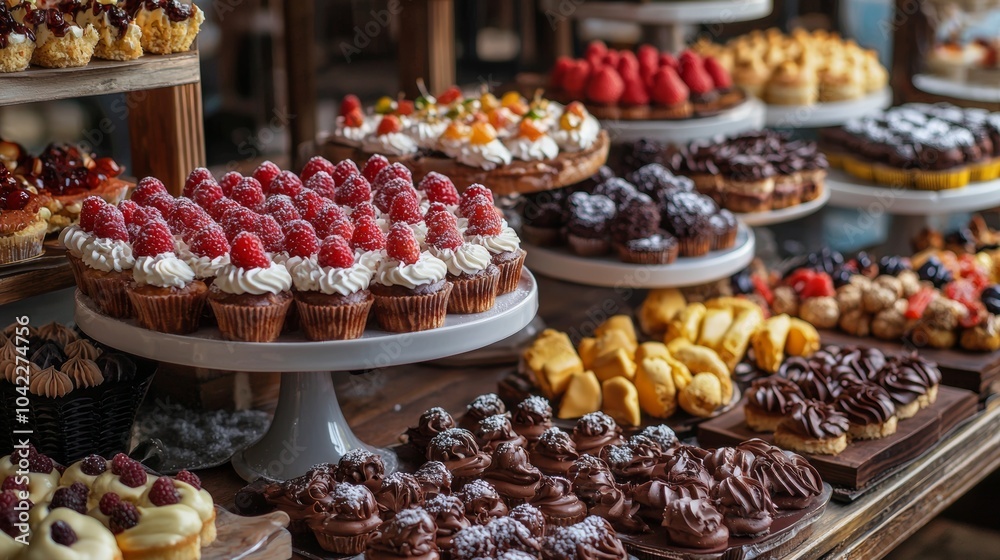 Assorted Pastries and Desserts on Display