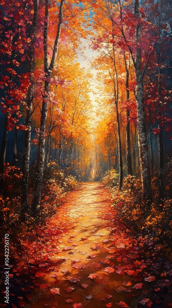 Fototapeta premium Autumn Forest Path Painting