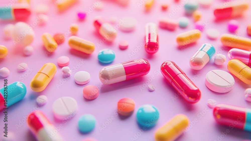 Various medicines and drugs on surface healthcare and treatment theme Various medicines and drugs on surface healthcare and treatment theme