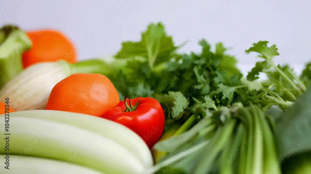 A variety of vegetables and fruits are displayed on a table A variety of vegetables and fruits are displayed on a table