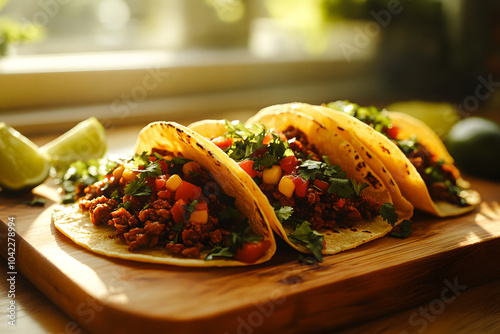 Taccos mexicains sur assiette, gros plan photo