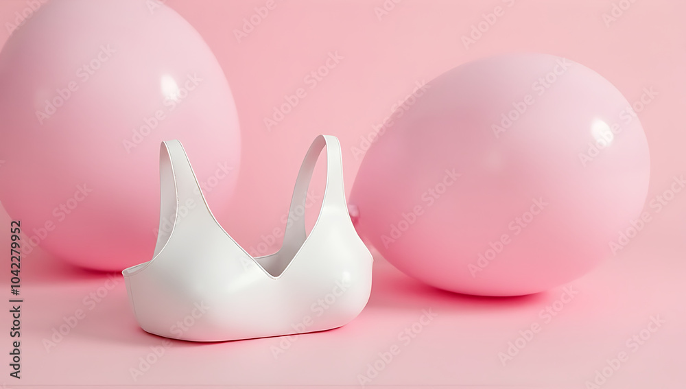 breast cancer pink baloons and a white bras breast cancer pink baloons and a white bras