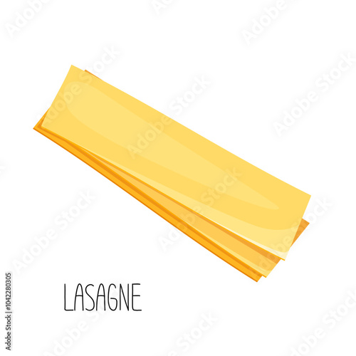 Dry raw italian pasta lasagne with lettering isolated on white background.
