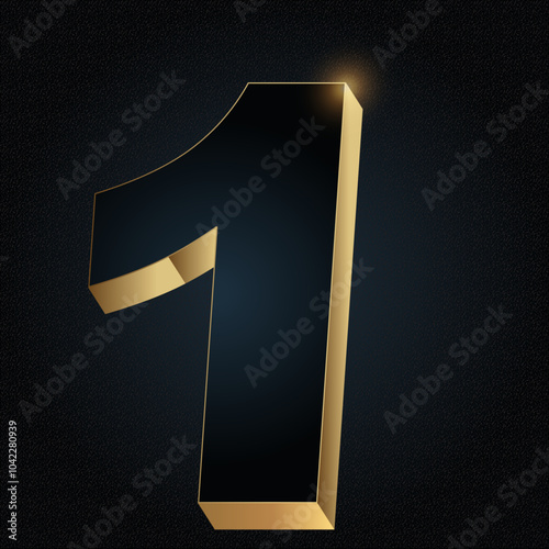 Vector 3D de la numero 1 en Dorado y Azul Marino