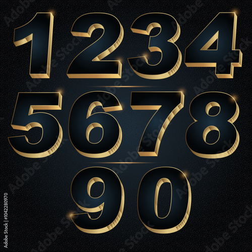 Vector 3D de la numero 0-9 en Dorado y Azul Marino