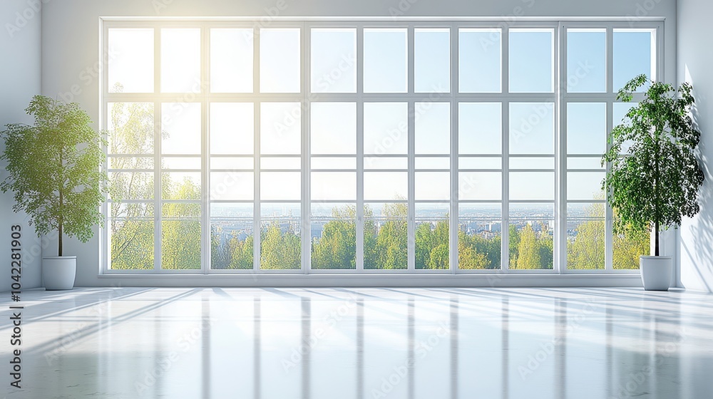 Spotless window with sunlight streaming through providing ample space for text