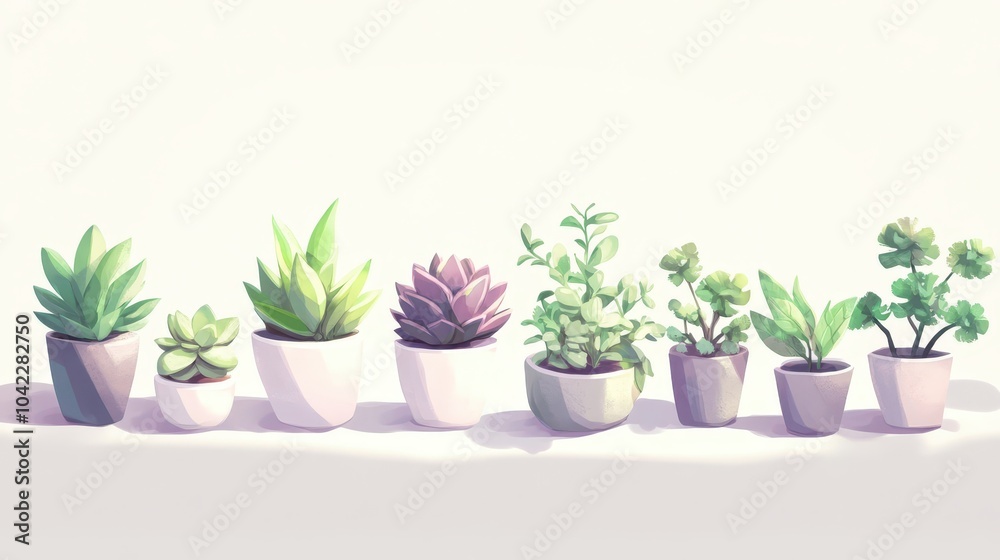 Fototapeta premium Succulent wallpaper with soft green and purple gradients on glossy leaves white background