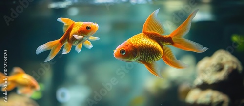 Two goldfish swimming in an aquarium, one in the foreground and the other in the background.