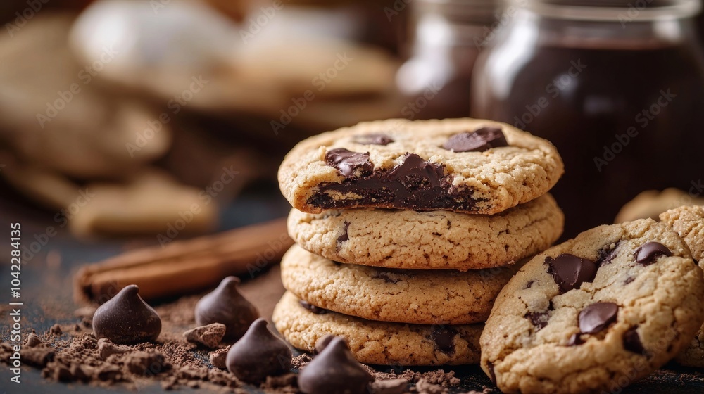 Stack of Chocolate Chip Cookies with Melted Chocolate Stack of Chocolate Chip Cookies with Melted Chocolate