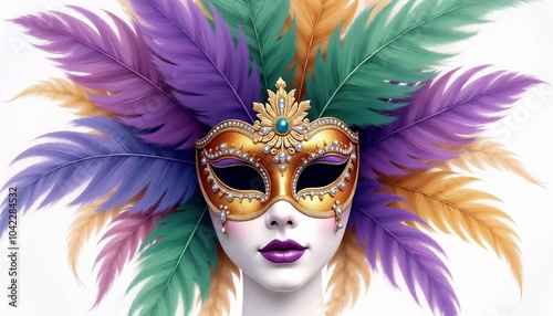 Wallpaper Mural Elegant masquerade mask adorned with colorful feathers and jewels for carnival celebrations Torontodigital.ca
