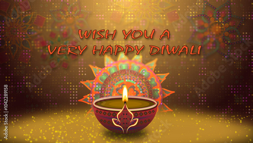 wishing you a very happy Diwali clip with oil lamp circle and dot background