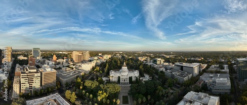 Aerial View of Sacramento City Skyline and California State Capitol Building