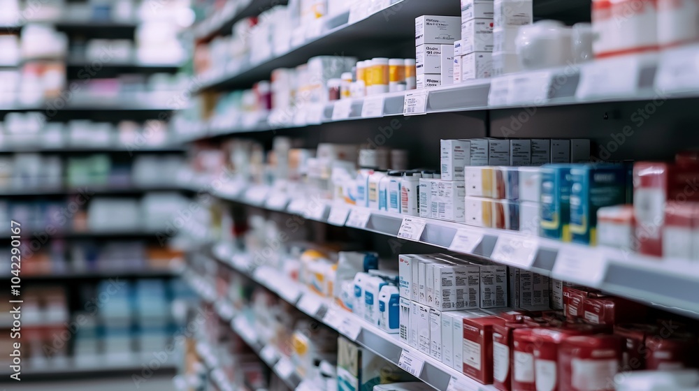 Pharmacy Shelves with Various Medications Pharmacy Shelves with Various Medications