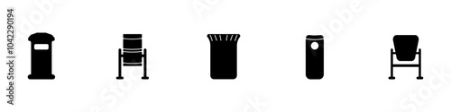 Trash cans vector icon set. Stylish modern trash cans. Garbage recycling icon. Processing of raw materials. Street garbage cans vector.