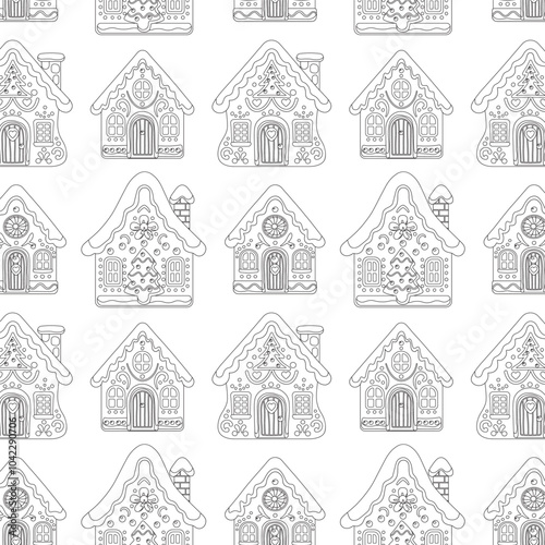 Christmas Gingerbread Coloring Book Page Pattern.