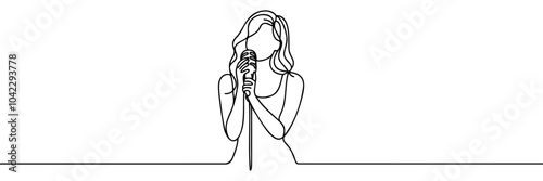 one continuous line drawing of girl singing.