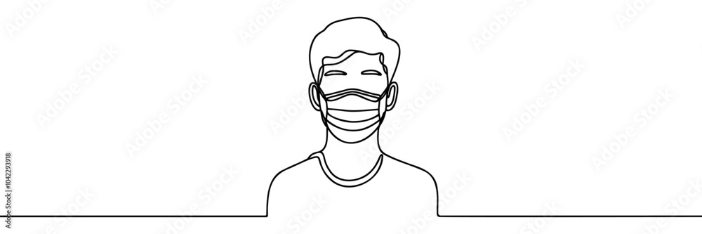Man in antiviral mask Continuous one line drawing Man in antiviral mask Continuous one line drawing